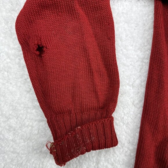Vintage Wool Cardigan Sweater Distressed Brick Red Primitive 40s Varsity USA - Picture 6 of 16